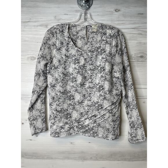 Paper Crane Shirt Womens Small Gray Black Abstract Print Long Sleeve Blouse Top - Picture 1 of 9